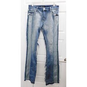 EMBELLISH Men's Vertical Patchwork Jeans Frayed Biker Streetwear‎ Punk Size 32